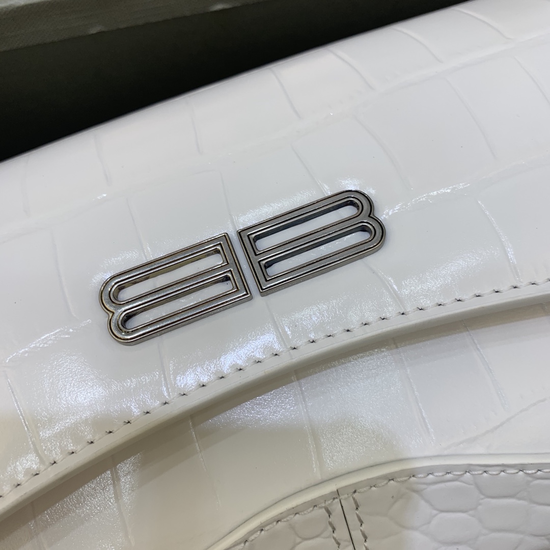 Balenciaga XX Small Flap Bag Crocodile Embossed White